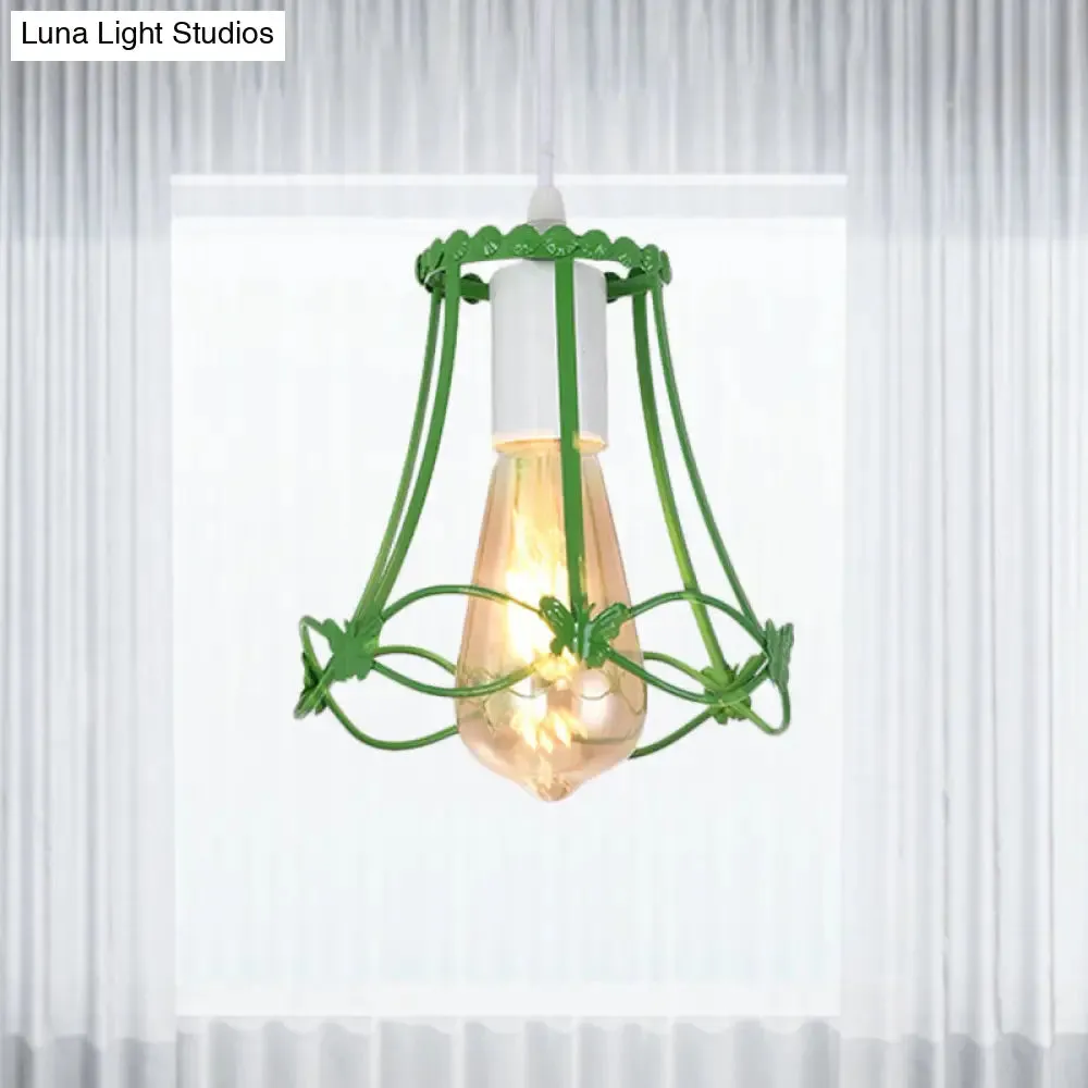 Wire Cage Mini Pendant Lamp - Modern 1-Light Hanging Ceiling Light in Blue/Green/Yellow