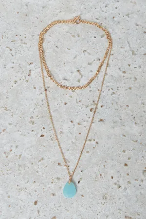 Women Gold And Blue Pendant Necklace