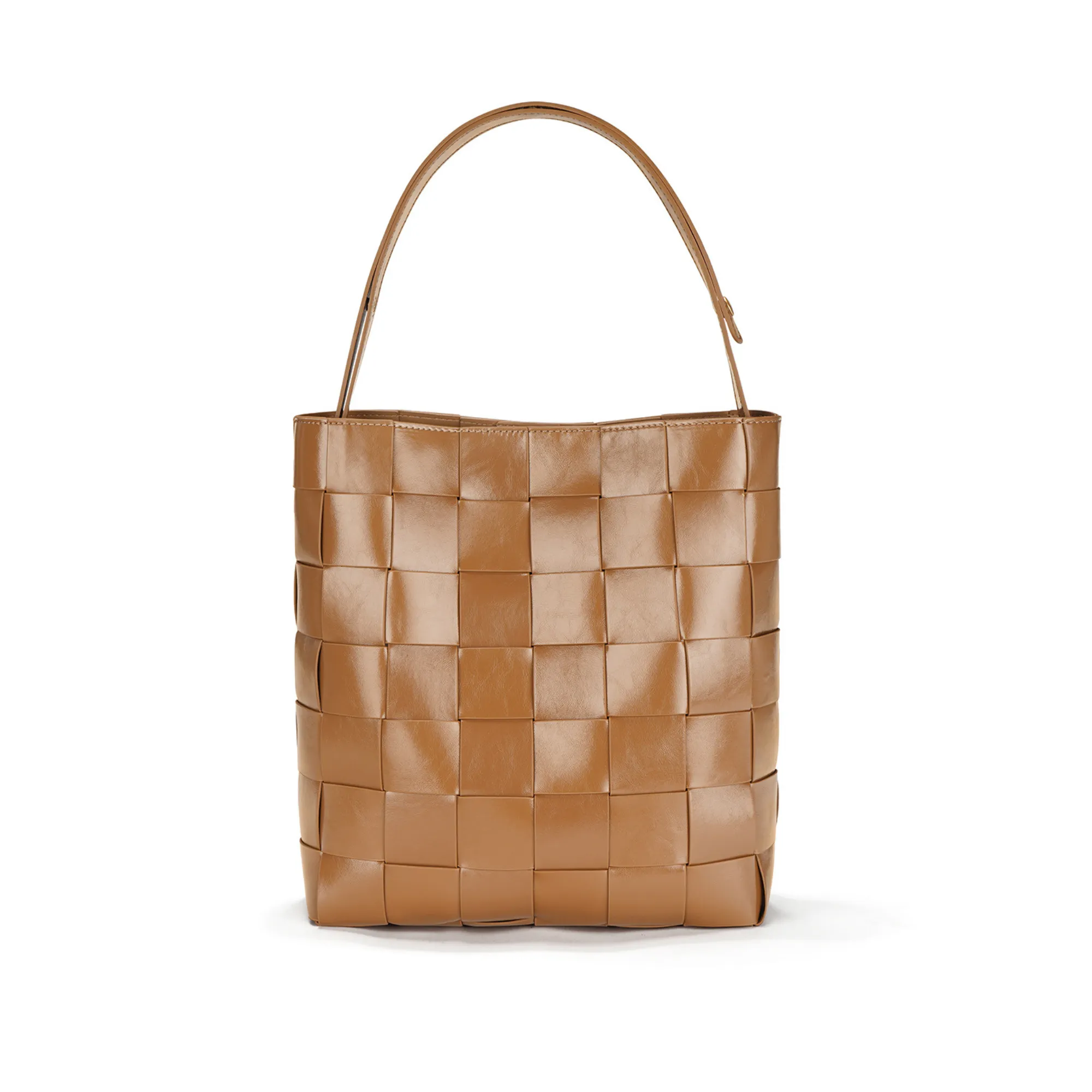 Women's Leather Woven Bucket Bag