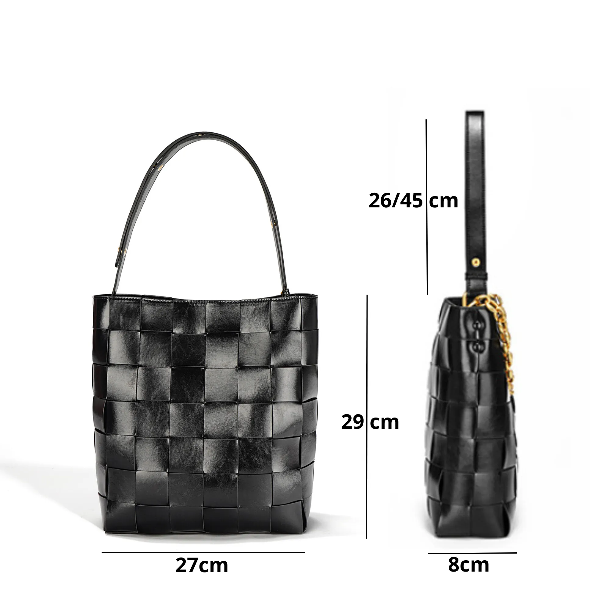 Women's Leather Woven Bucket Bag