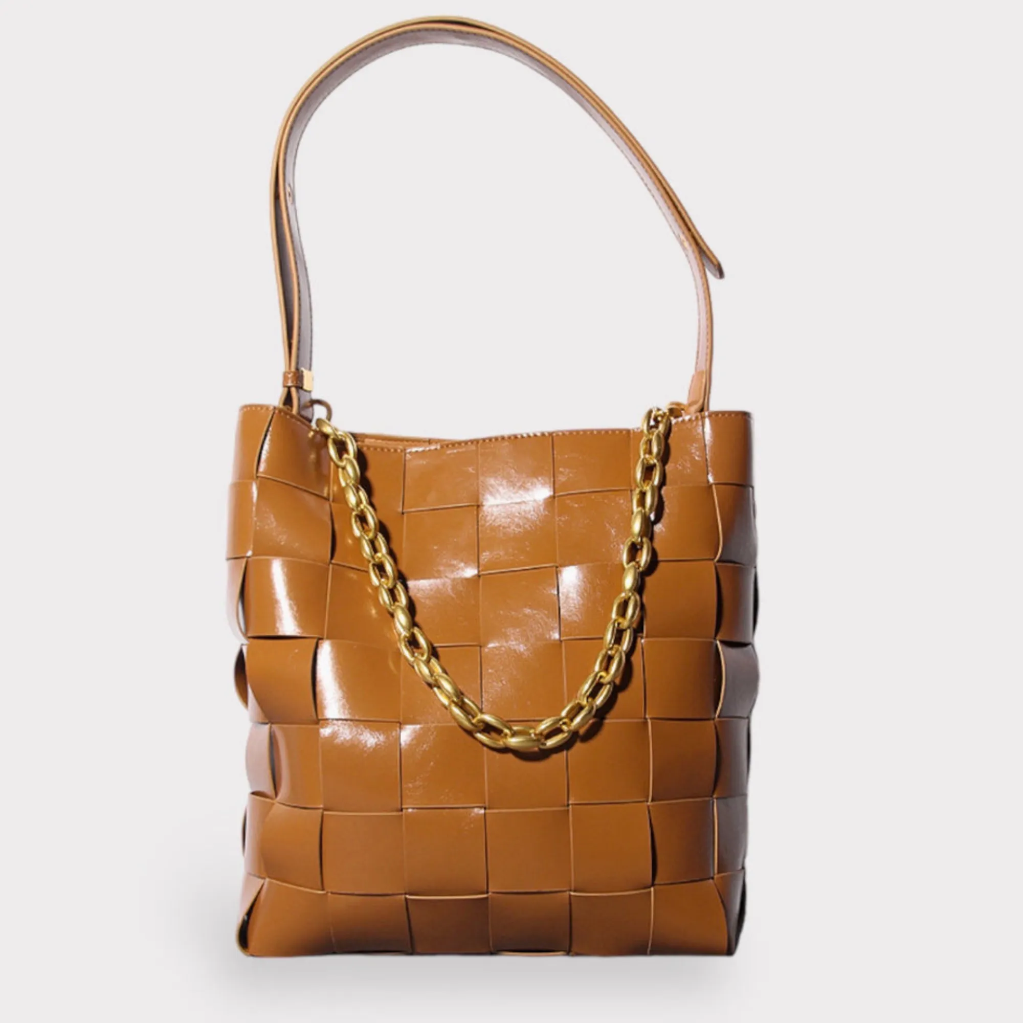 Women's Leather Woven Bucket Bag