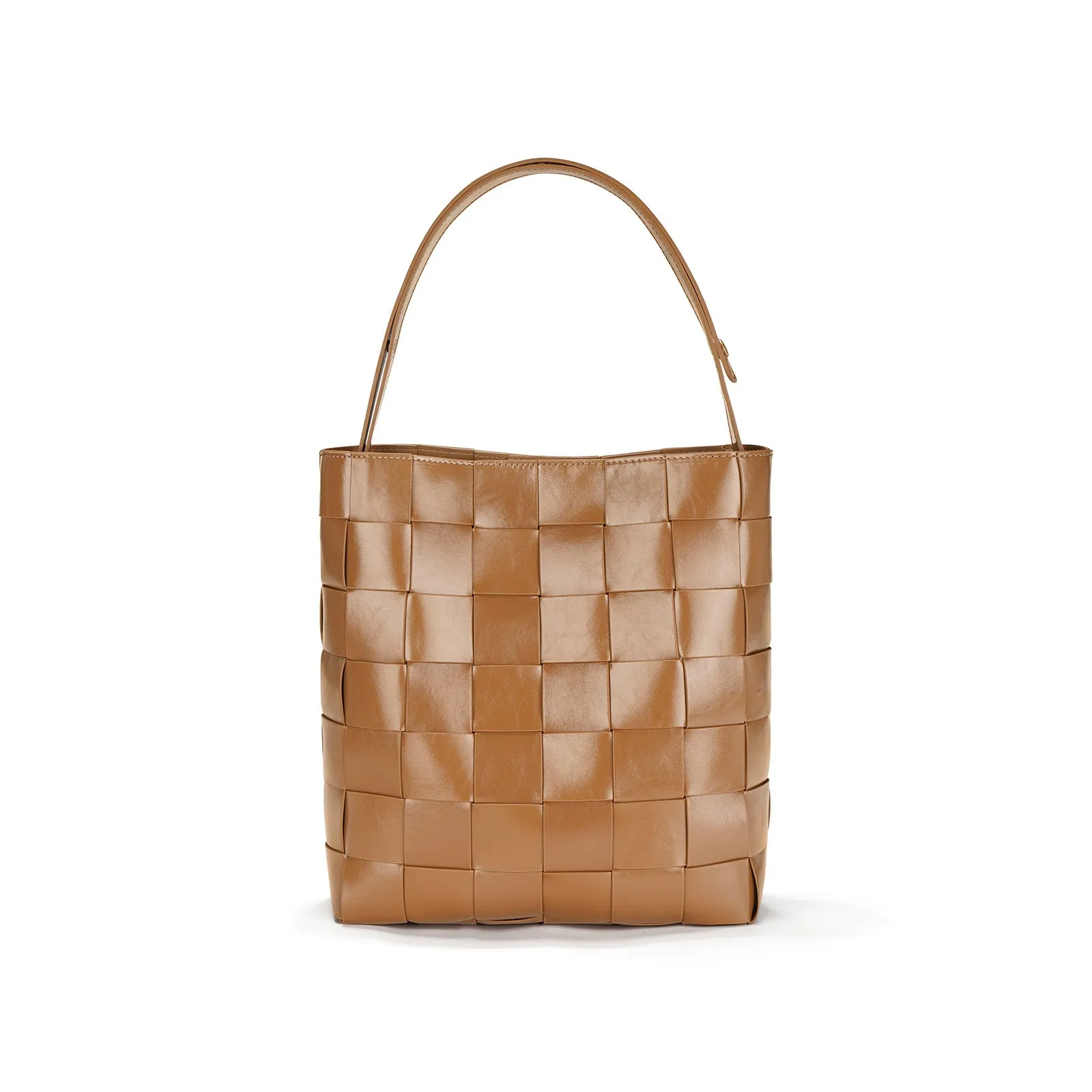 Women's Leather Woven Bucket Bag