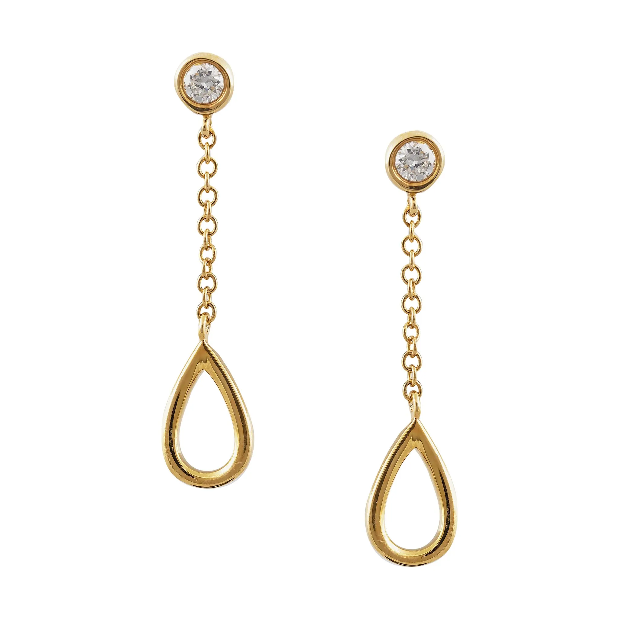 Yellow Gold Diamond Drop Stud Earrings